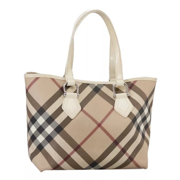 BURBERRY Nova Check Tote Bag PVC Leather Beige Auth 106619 - Picture 2 of 16